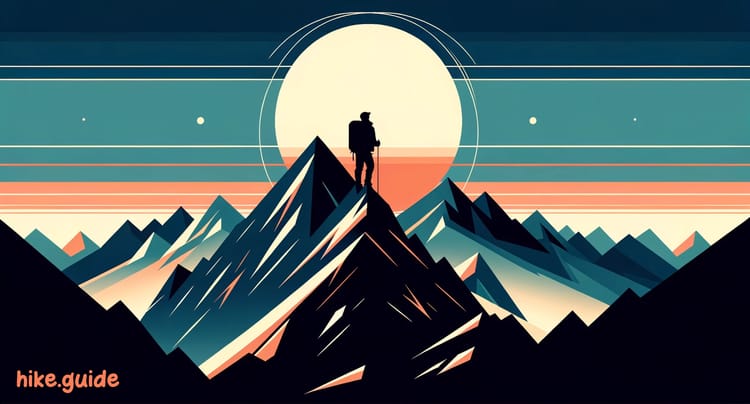 An illustration of a hiker near the peak of a mountain