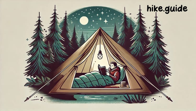 hiker reading book in bed