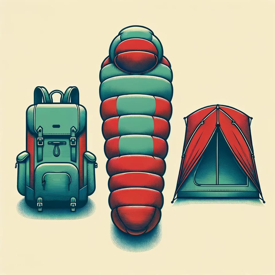 Big Three - Sleeping bag, tent, backpack