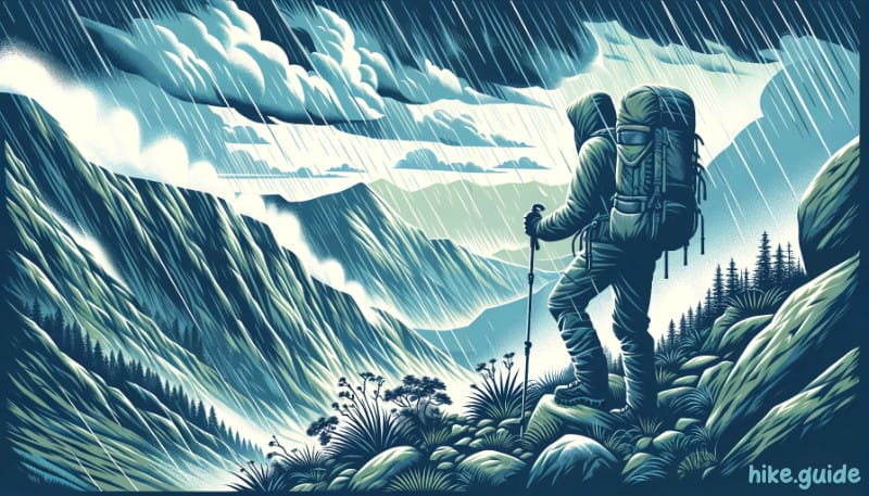 Hiker in the rain