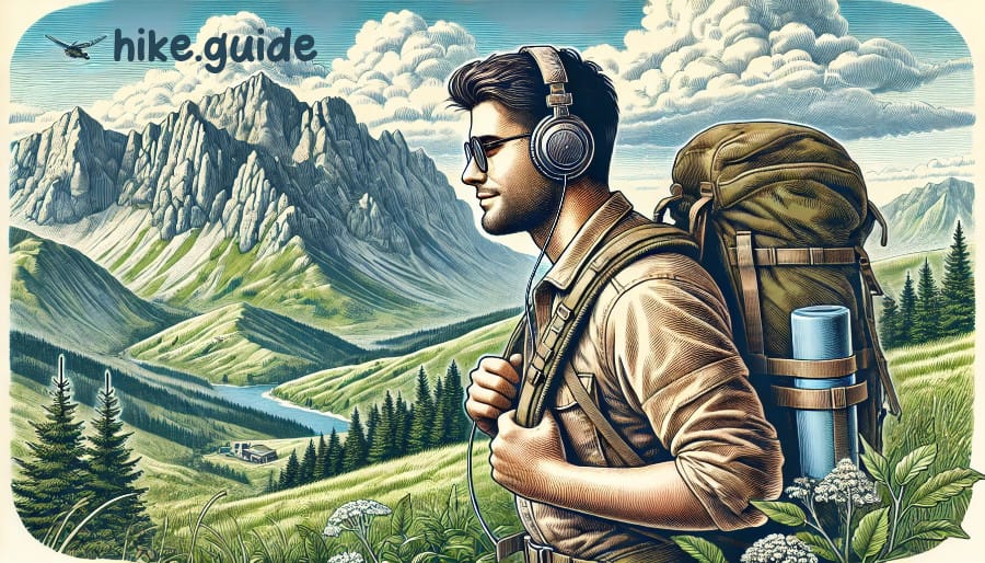 hiker with headphones