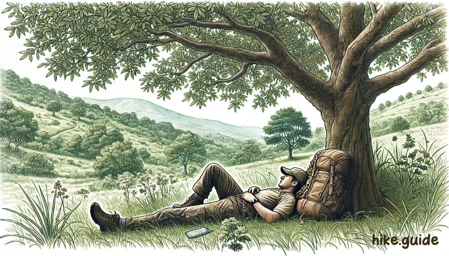 hiker rest under a tree